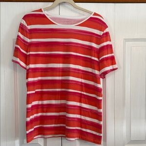 Talbots Bold Orange and Pink Striped Tee